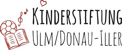 Kinderstiftung Ulm/Donau-Iller Logo mit Illustrationen von Herz und Buch, Symbol f&uuml;r regionale Kinder- und Jugendf&ouml;rderung