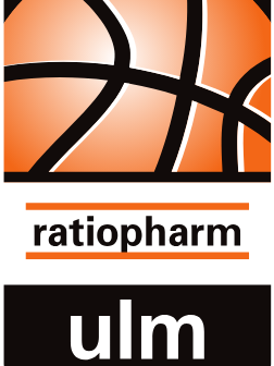 Logo von Basketballverein ratiopharm ulm mit stilisiertem orangefarbenem Basketball und Schriftzug